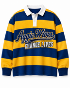Wives Change Lives Blue & Gold Striped Rugby Polo