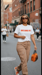 White and Tangerine Basic Cotton Tee